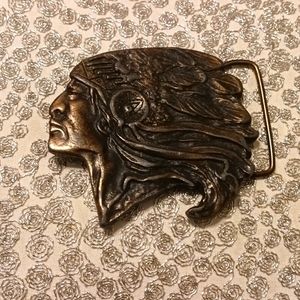 Western Bergamont Indian Chief Head Brass Buckle